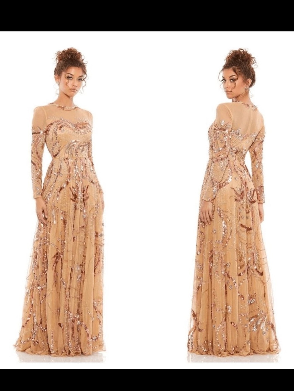 Mac Duggal NWT LONG SLEEVE EMBELLISHED ILLUSION EVENING GOWN Size 16/XL $ 798